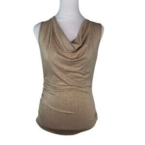 Boston Proper Tank Sleeveless Blouse Cowl Neck Elegant Gold Top Shimmer XXS